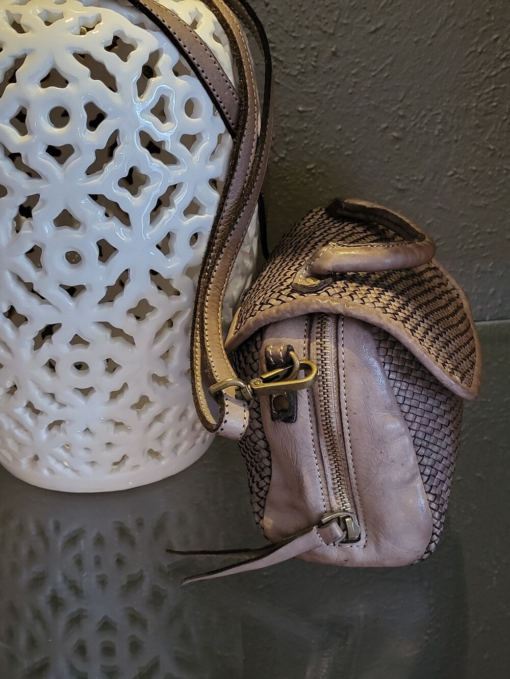 Bolsa Nova Lilly Mini Bag Mushroom Woven Leather Made In Italy - Picture 9 of 14